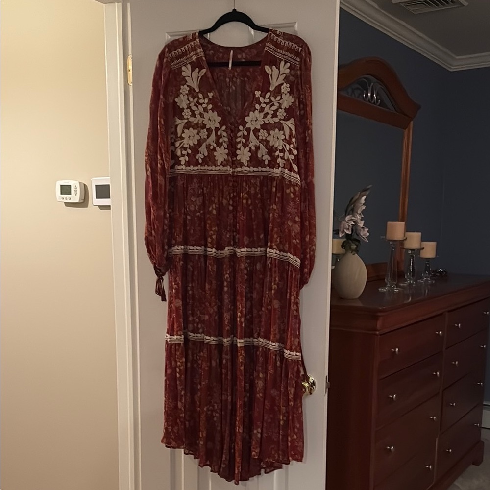 Free People Red Bishop Sleeve Sundress